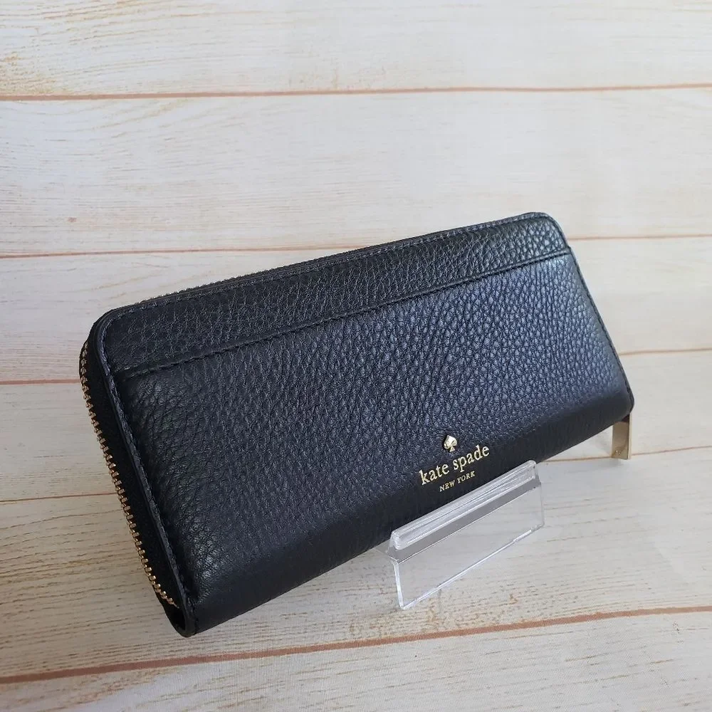 Kate Spade Hayes Street Pearl Lindsey Leather Long Zip Around Wallet Black